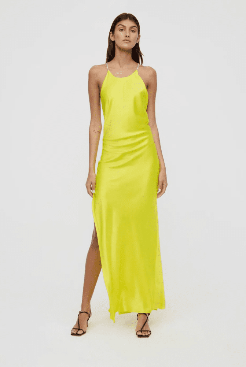Michael Lo Sordo Hudson Bias Crystalline Maxi Dress in Acid – Rent a Dress