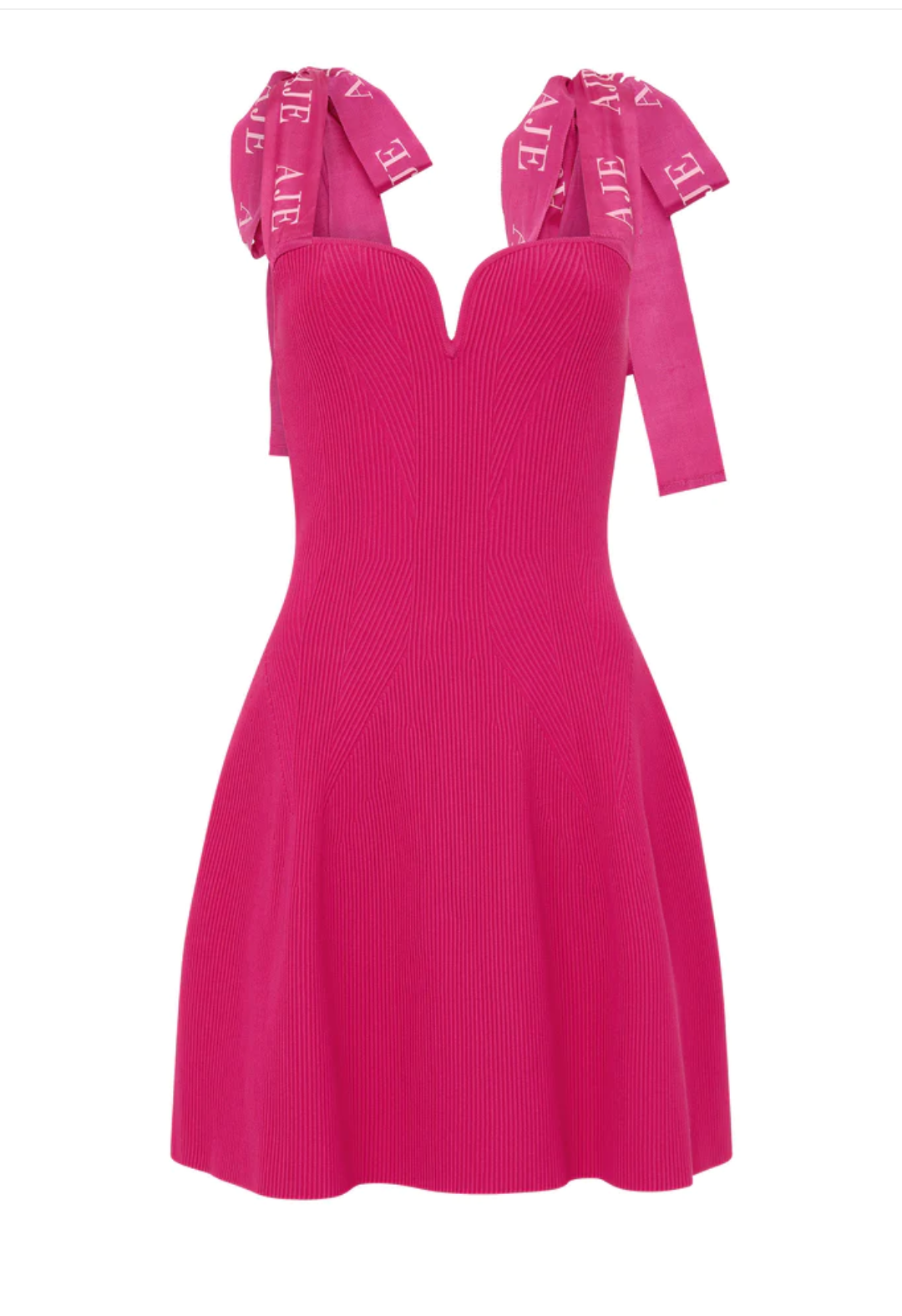 Aje Amber Knit Mini Dress in hot pink for rent.