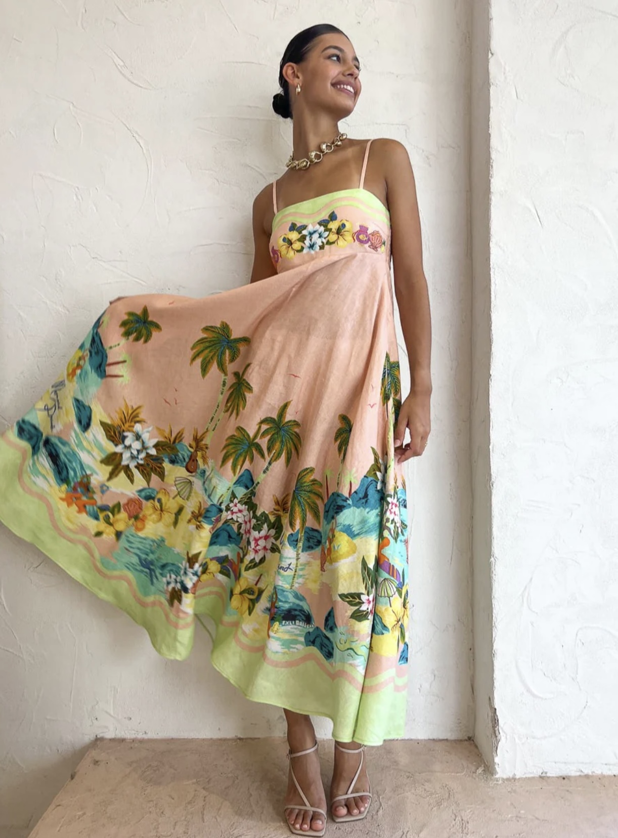 Alemais Mermaid Point Sundress. Pink dress with thin straps for rent.