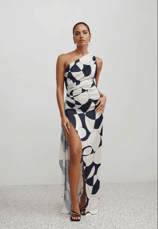 Hire Lexi Clothing Samira Abstract Navy Dress.