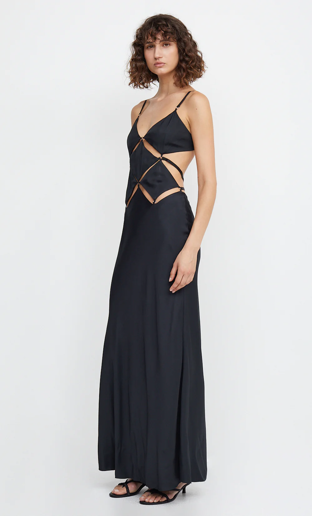 Bec + Bridge Diamond Days Strap Maxi Dress for rent. Black cut out formal dress.