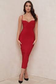 Rent the House of CB Sweetheart Neckline Bandage Dress. Red midi dress.