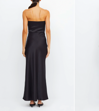 Bec & Bridge Dreamer strapless dress with side split for hire.
