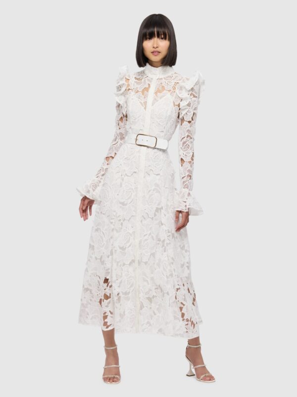 Leo Lin Aliyah Lace Butterfly Sleeve Midi Dress. Leon Lin for rent.