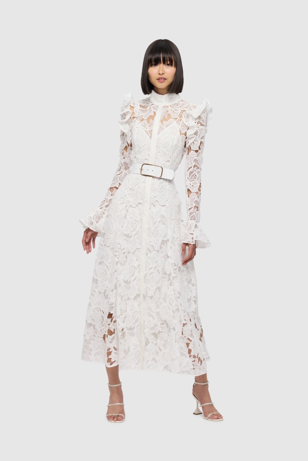 Leo Lin Aliyah Lace Butterfly Sleeve Midi Dress. Leon Lin for rent.