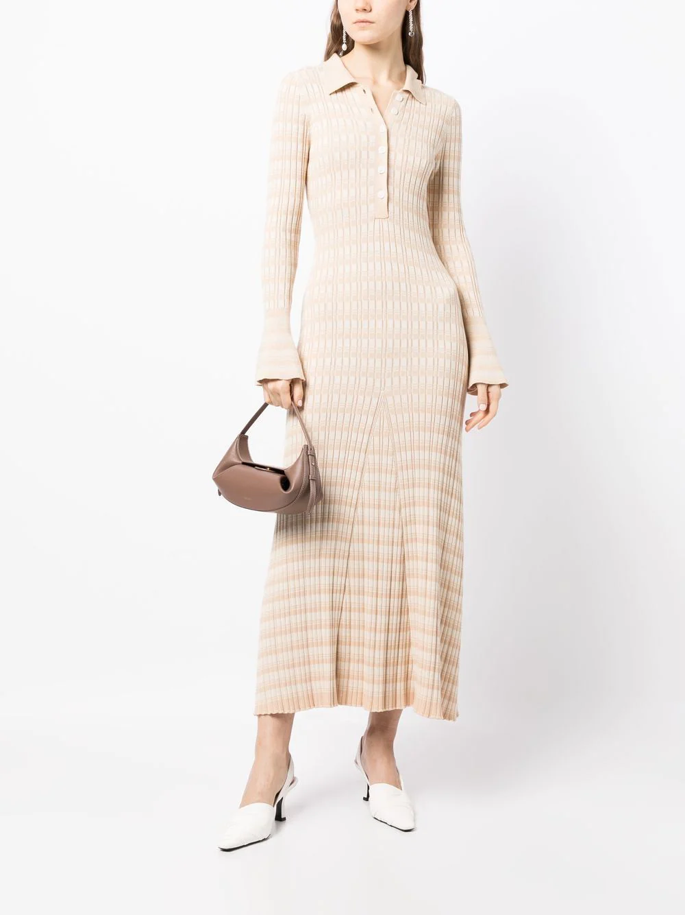 Anna Quan Jody Ribbed Knit Dress. Sandstone rib knit midi dress for hire.