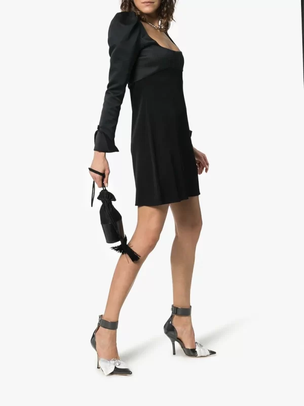 Ellery Heritage Faille Mini Dress. Black long sleeve mini dress for hire.