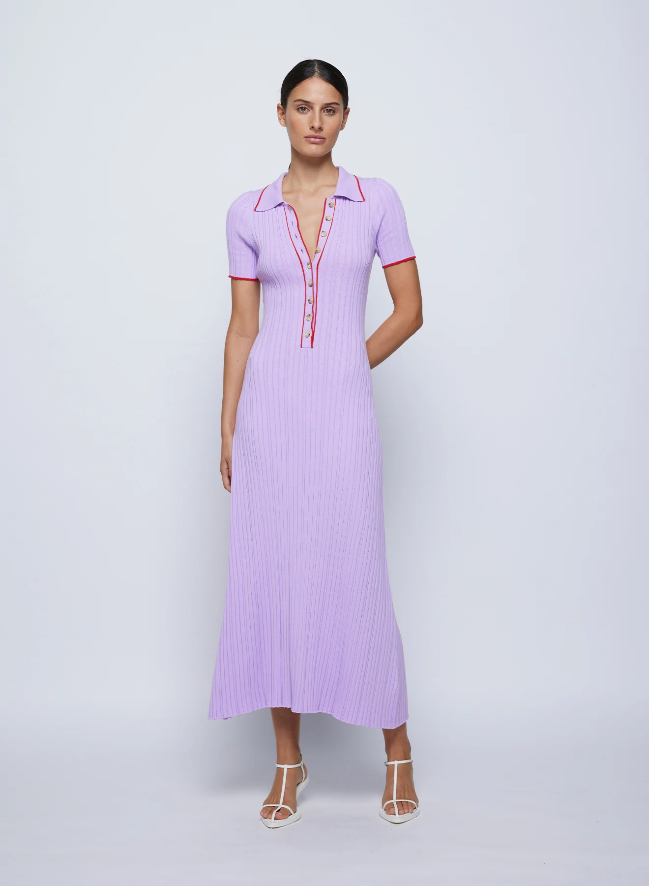 Anna Quan Laurel purple rib knit midi dress for rent.