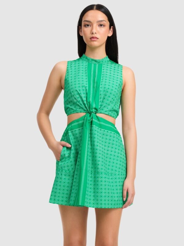 Roame green Sutton mini dress with waist cut outs.