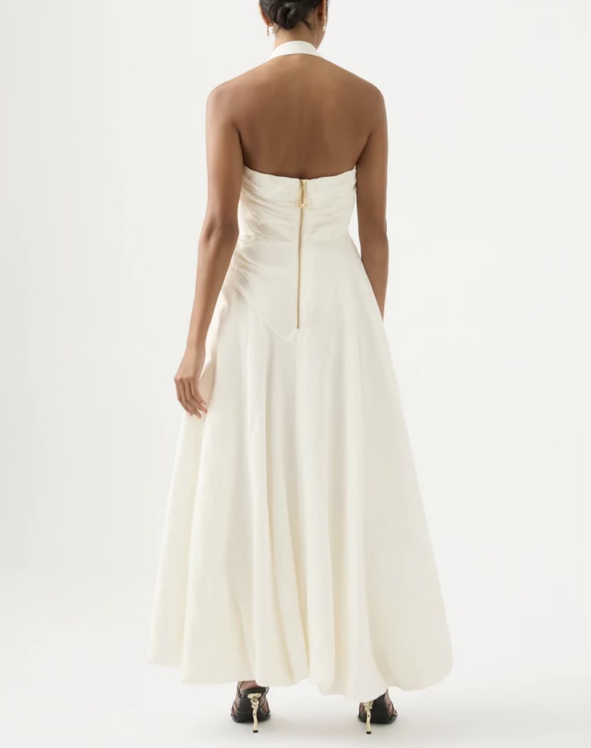 White halter neck maxi dress with side split for hire by Aje