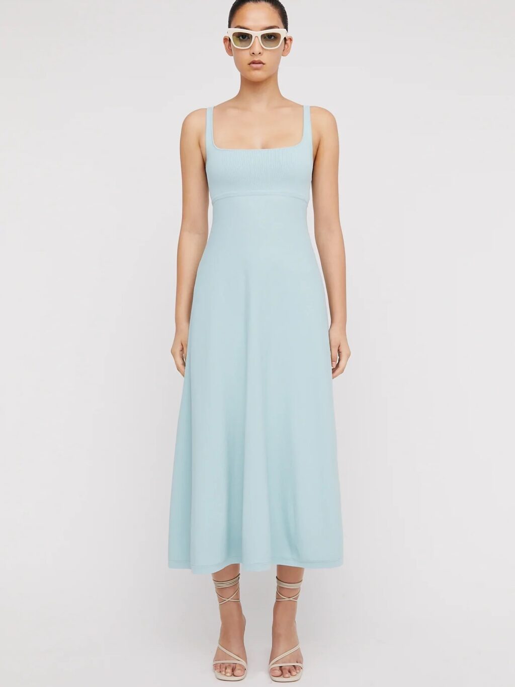 Scanlan Theodore Crepe Knit Square Neck Dress in Blue for hire.