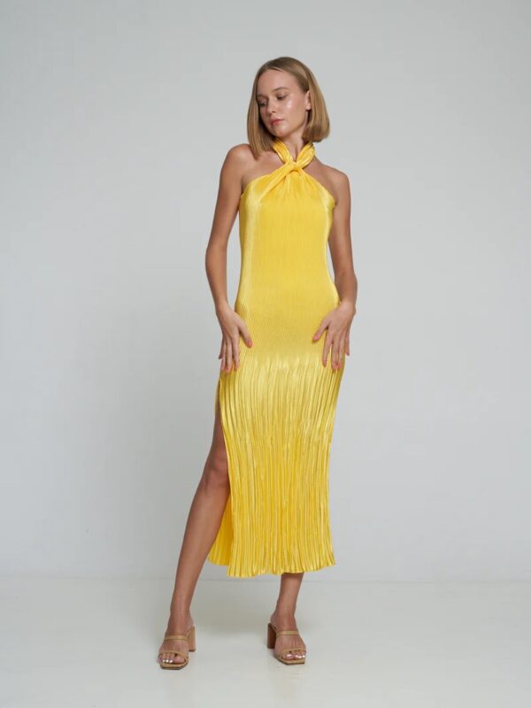 Lidee L'idee Soiree Pleated Halter Gown for hire.
