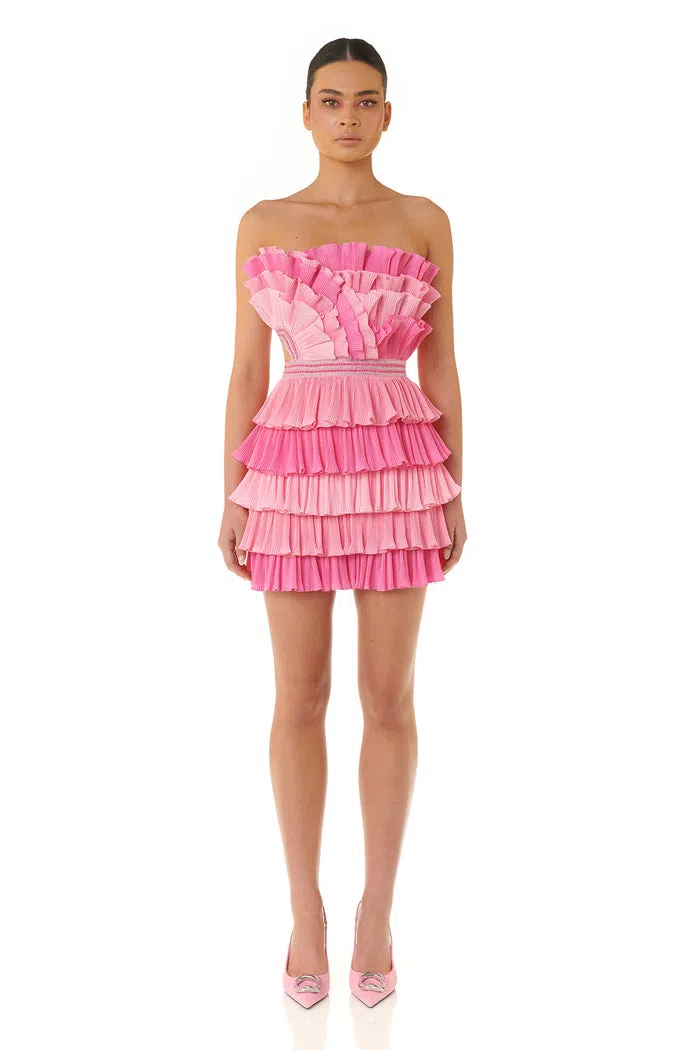 Rent the Josephine Dress by Eliya The Label. Pink strapless mini dress.