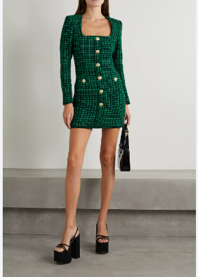 Rebecca Vallance Becca Checked Cotton-Blend Tweed Mini Dress for rent
