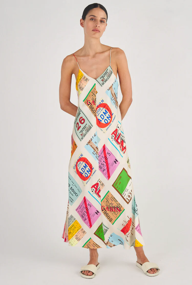 Oroton Ticket Print Slip Dress in Fuchsia for hire