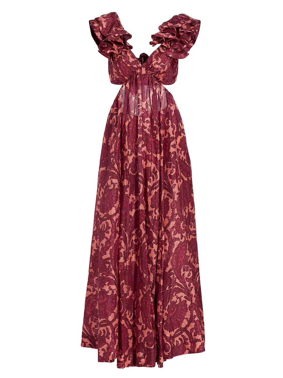 Zimmermann Tiggy Cutout Ruffled Silk Midi Dress Paisley-Print