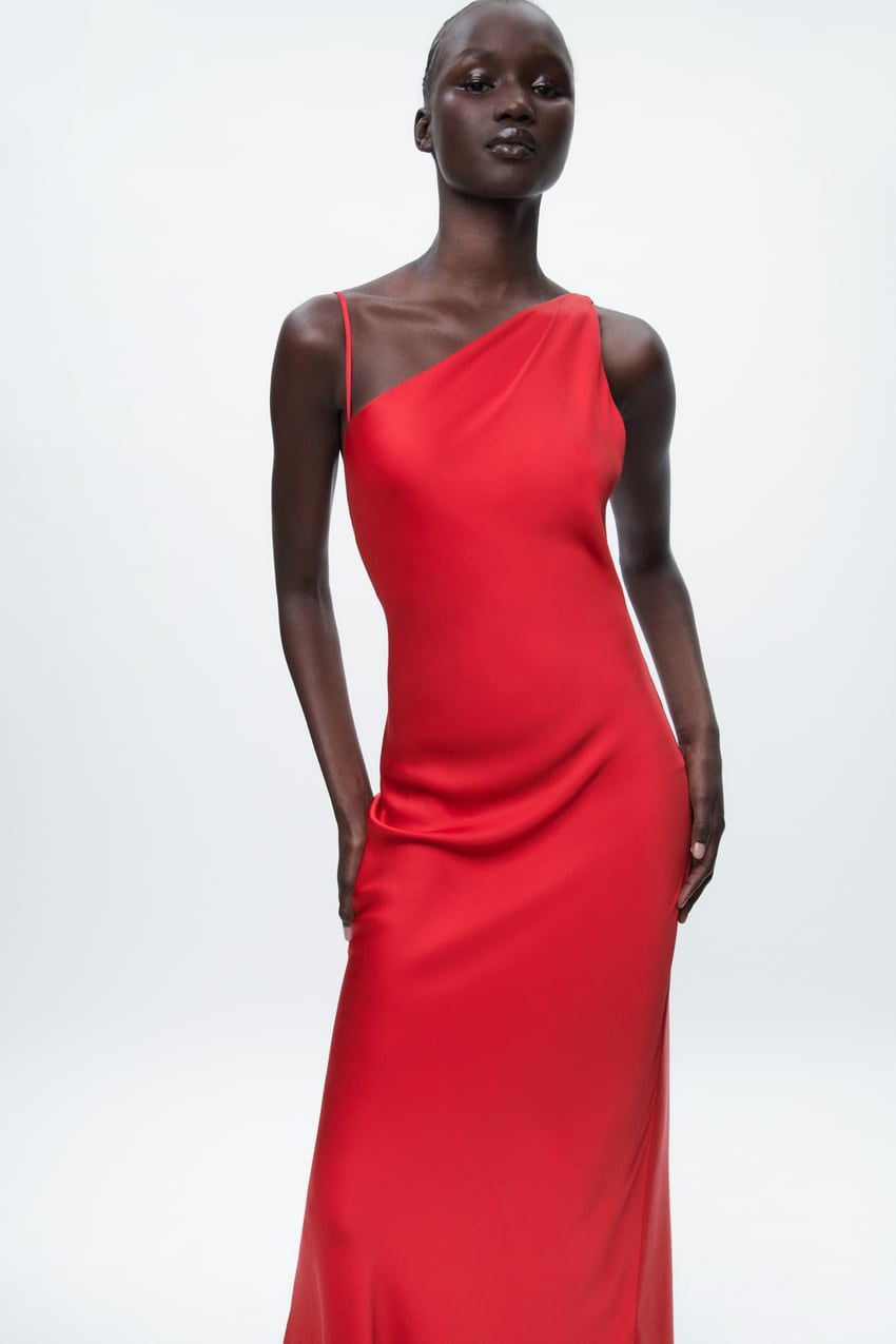Tie-neck satin dress - Red - Ladies | H&M IN