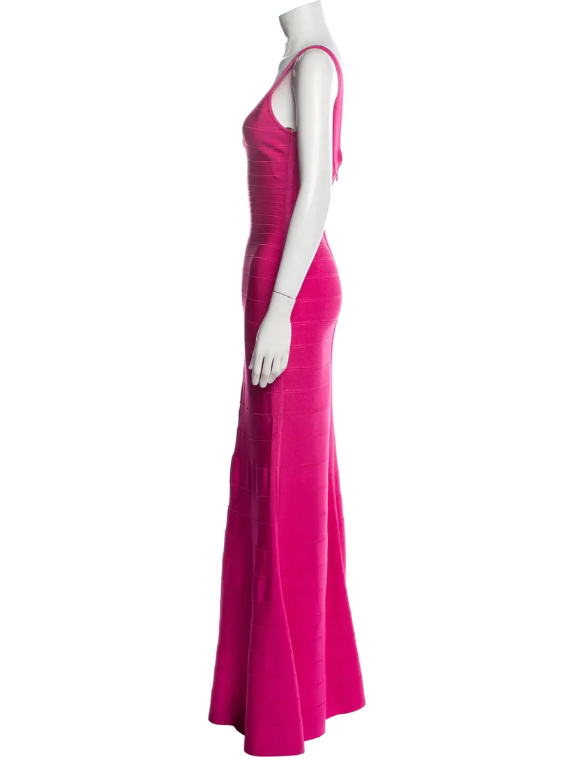 Herve Leger Pink Fluted Bandage Gown for hire