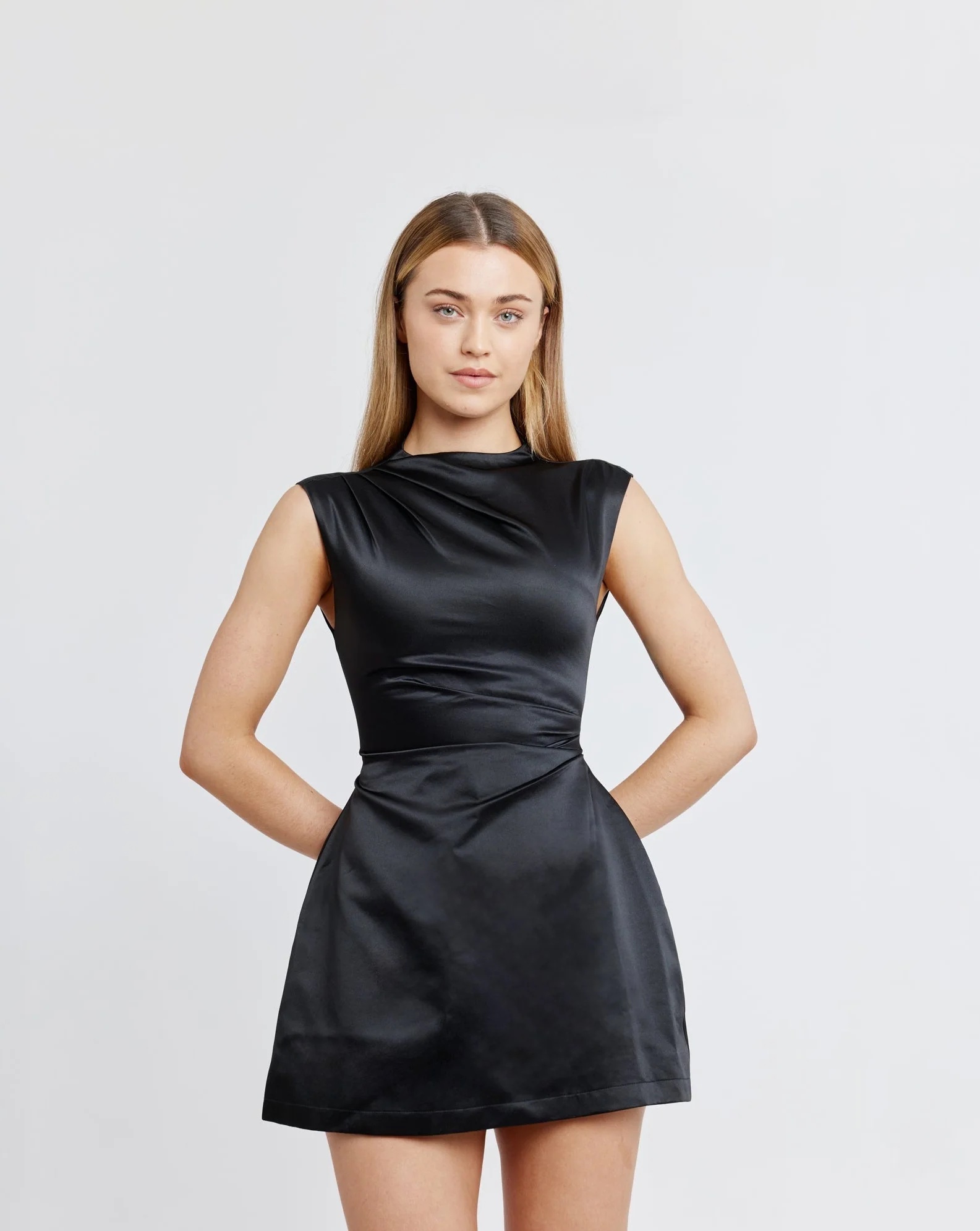 Odd Muse The Ultimate Muse Satin Straight Neck Mini Dress Black – Rent ...