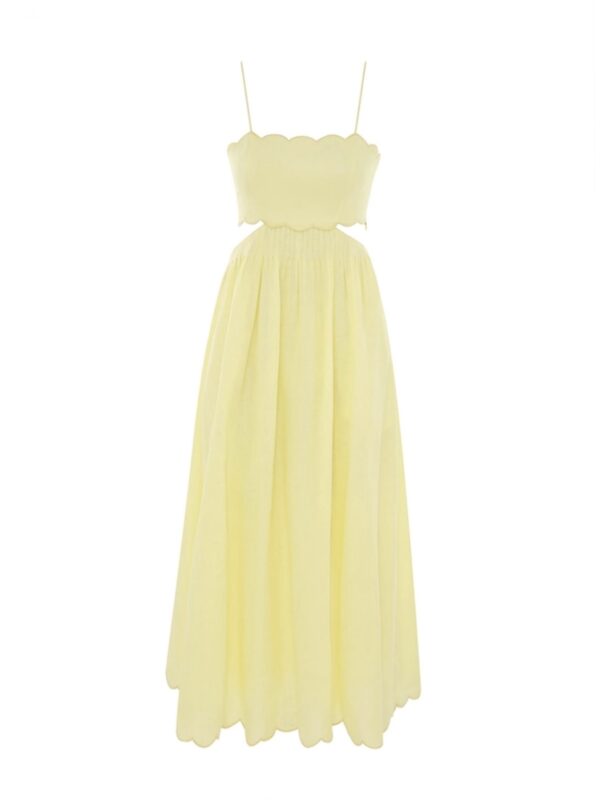 Rent or Hire Linen Ruffle Dress - Lemon Yellow