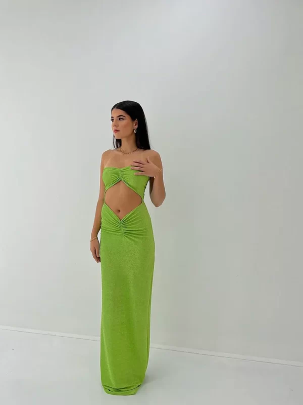 HNTR THE LABEL GREEN YASMIN SHIMMER GOWN IN GREEN (SIZE XS)