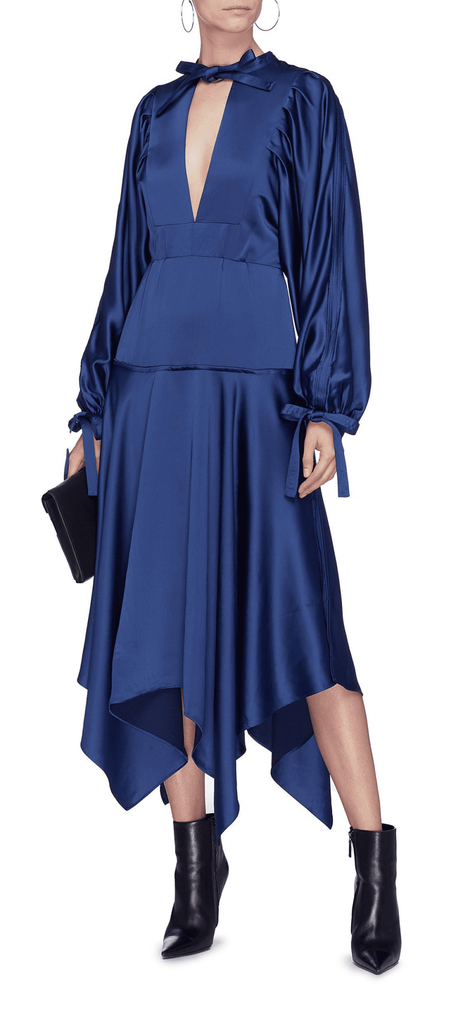 Self Portrait Handkerchief Hem Satin Midi Dress Blue – Rent a Dress